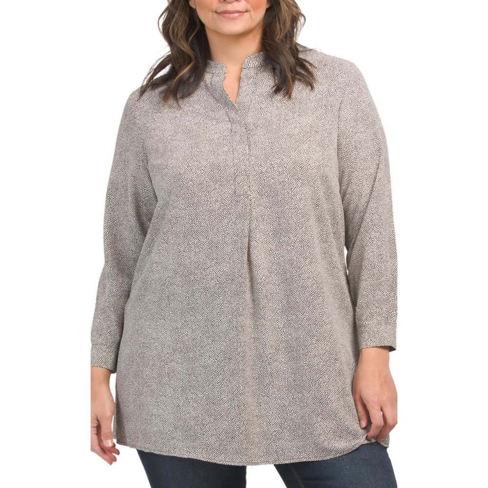 Anne Klein Woman Plus Popover Blouse With Side Slits Black/White‎